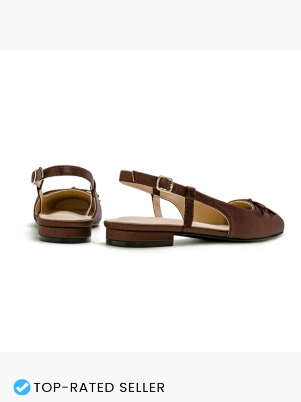 Satin Ballet Flats Slingback Square Toe Bow Dressy Flat Shoes with Ankle Buckles - Picture 4 of 7